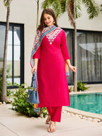 The52 Thread Work Rayon Fabric Straight Kurta, Pant and Dupatta Set | Grocsy