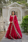 Evanik Rani Pink Faux Blooming Gown With Dupatta With Rich Sequins Embroidered work | Grocsy