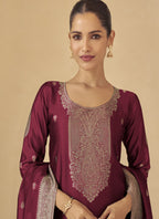 Vegaa Fashion Maroon Viscose Silk Jacquard Wedding Wear Salwar Suit | Grocsy