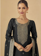 Vegaa Fashion Black Viscose Silk Jacquard Wedding Wear Salwar Suit | Grocsy