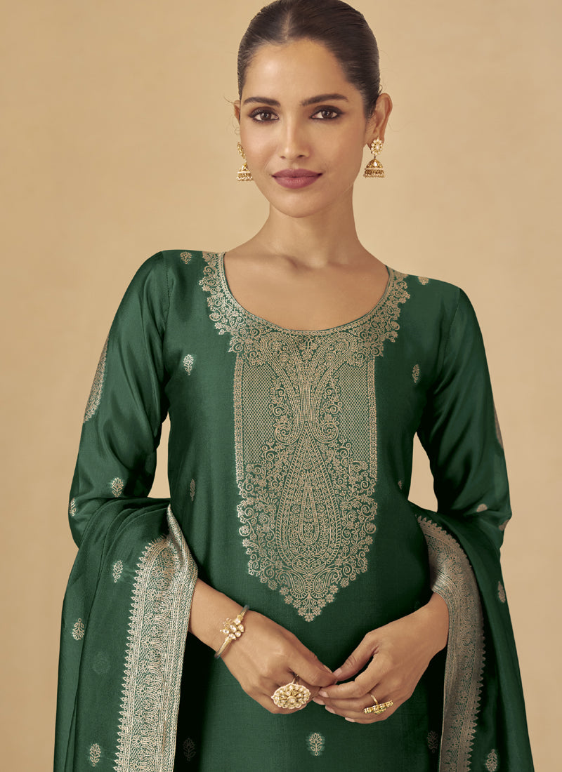 Vegaa Fashion Green Viscose Silk Jacquard Wedding Wear Salwar Suit | Grocsy