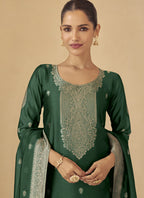 Vegaa Fashion Green Viscose Silk Jacquard Wedding Wear Salwar Suit | Grocsy