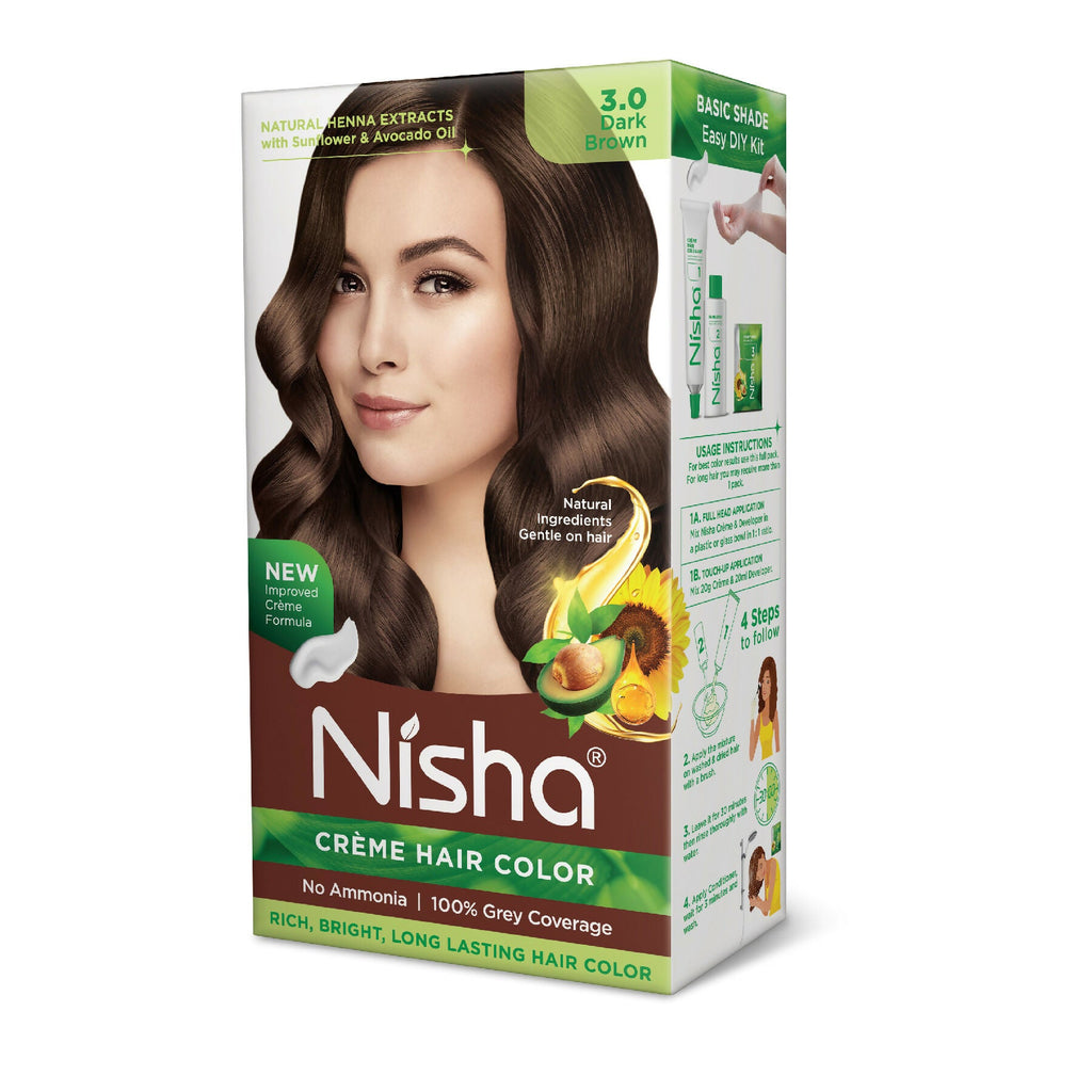 Nisha Creme Hair Color for Women & Men - Dark Brown | Grocsy
