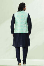 Raivat Ethnic Jacquard Banarasi Silk Woven Work 3 Pics Jacket Set In Pista Green Colour | Grocsy