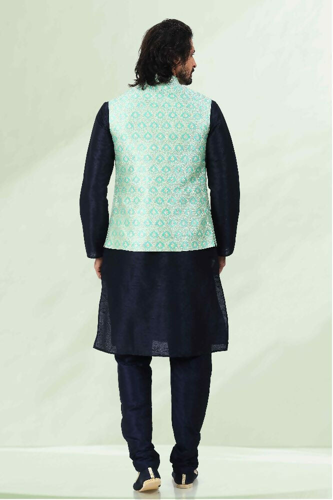 Raivat Ethnic Jacquard Banarasi Silk Woven Work 3 Pics Jacket Set In Pista Green Colour | Grocsy