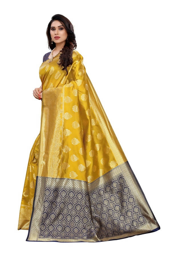 Vamika Banarasi Jacquard Weaving Yellow Saree (Dangal Yellow) | Grocsy