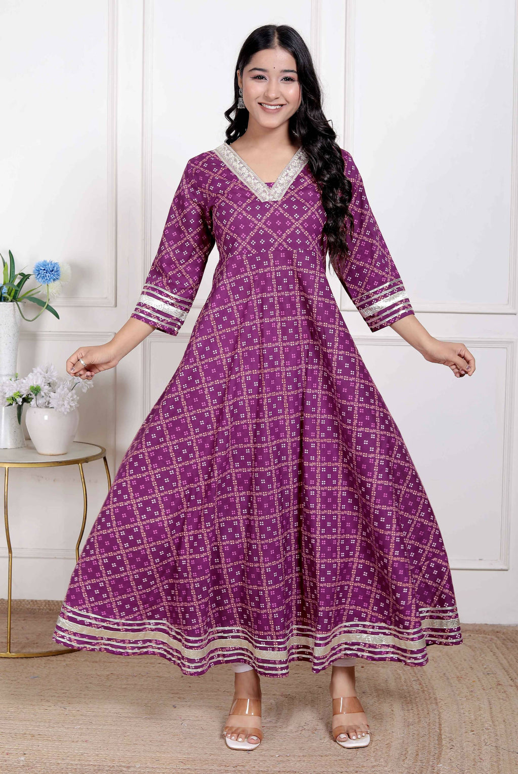 Miravan Women Cotton Magenta Gota lace and Embroidered Anarkali Kurta | Grocsy