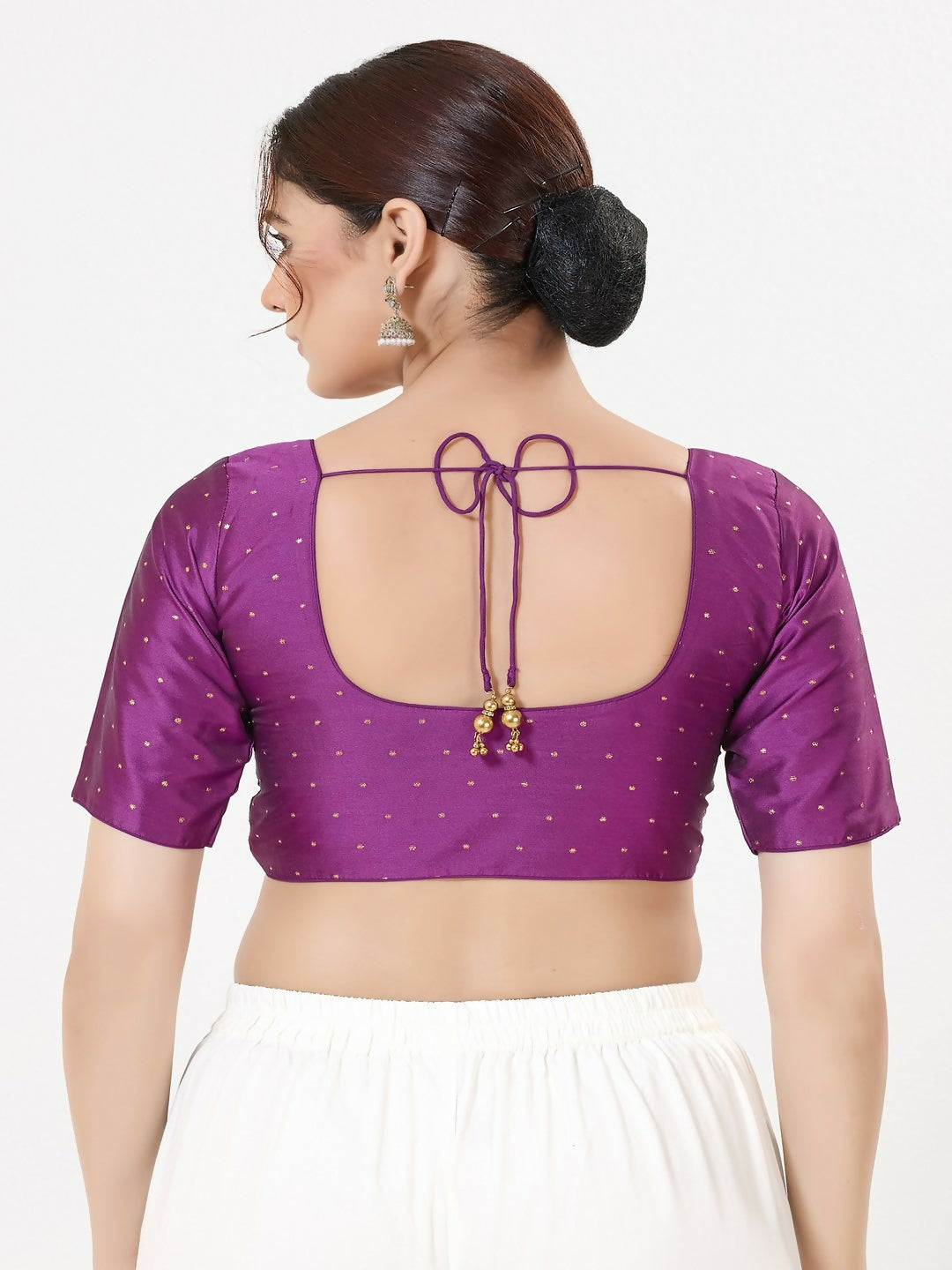 Joban Fashion 2T Purple Taffeta Silk Elbow Sleeveless Front Open Blouse | Grocsy