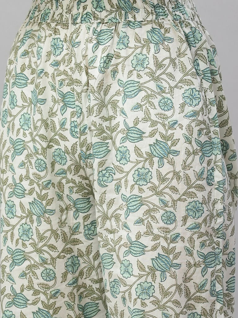 Miravan Women's Floral Printed Angrakha Pure Cotton Kurta With Palazzo & Dupatta Set | Grocsy