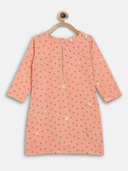 Ahalyaa Peach Crepe Gold Printed Kids Kurta Sets With Dupatta For Girls | Grocsy