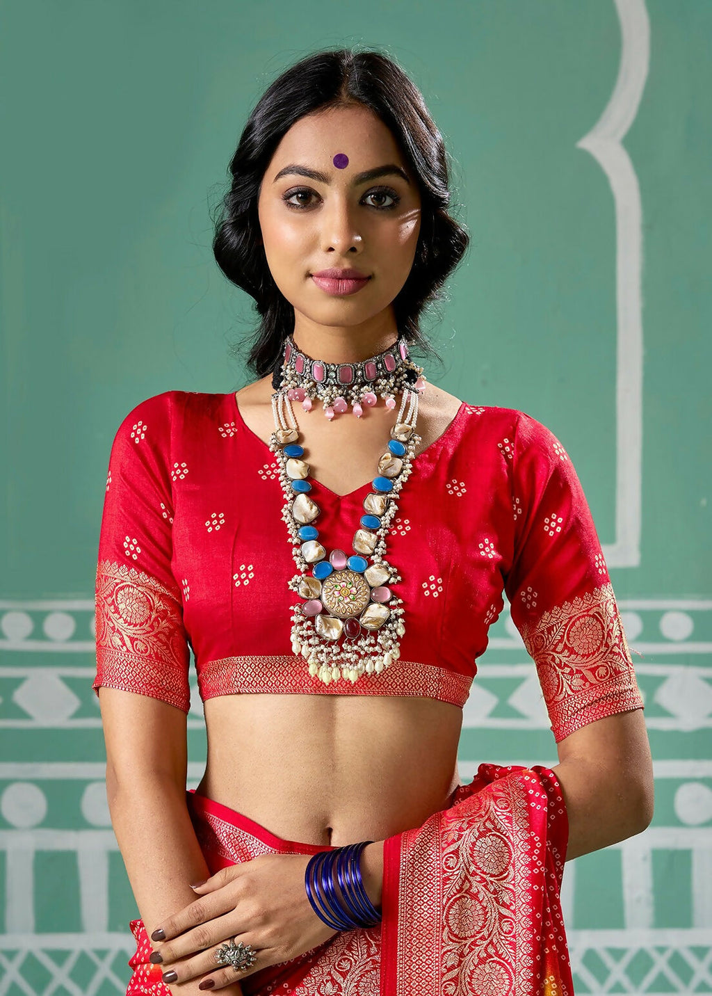 Joban Fashion Vicitra Silk Red Soft Fabric With Digital Print Saree | Grocsy