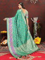Lorenvalley Fashion Teal Soft Silk Woven Design with Zari Weaving Leheriya Design Saree | Grocsy