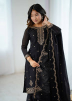 Teeya Creation Black Color Crunchy Silk Embroidery Work Wedding Wear Salwar Suit | Grocsy