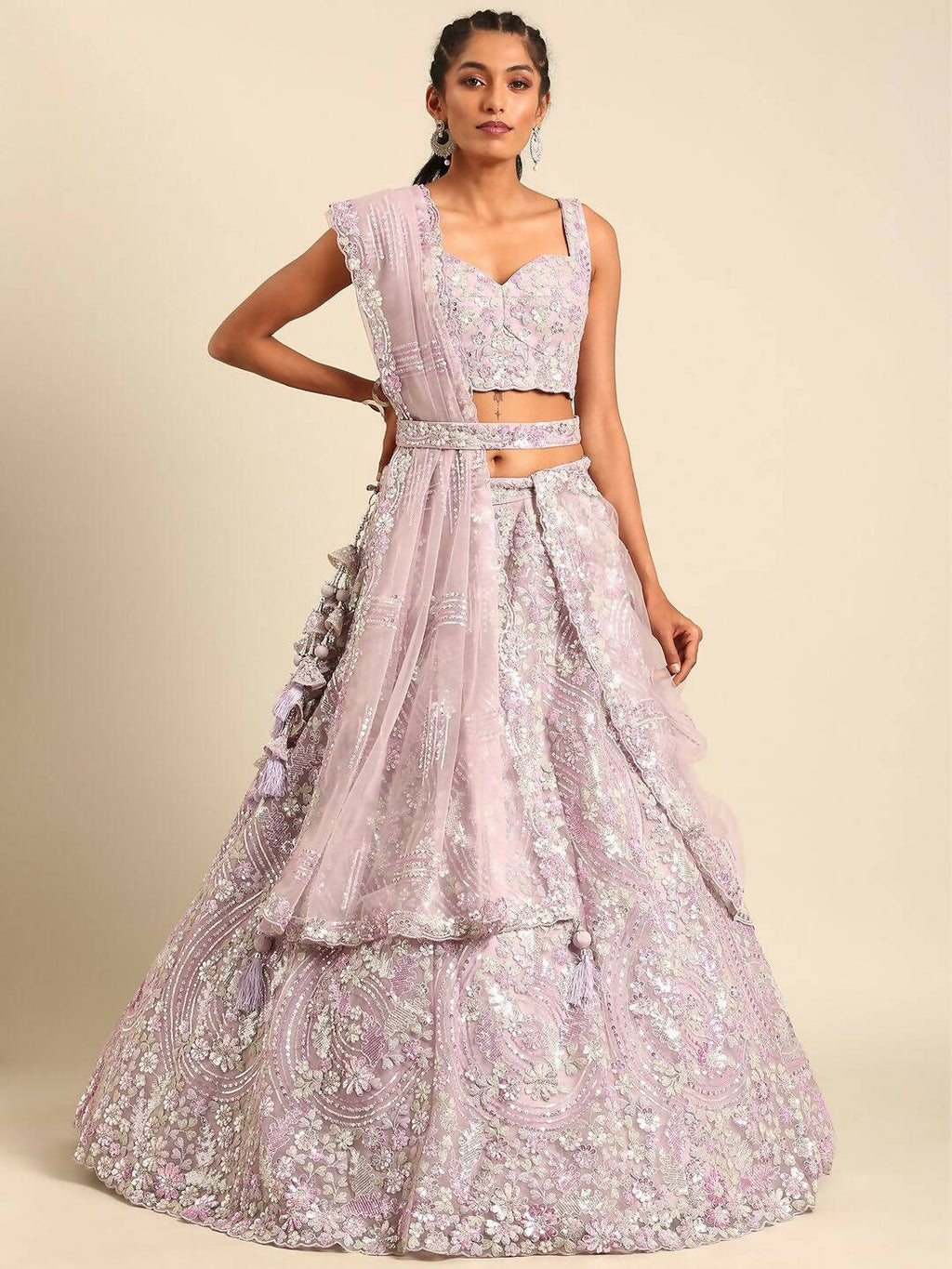 House of Panchhi Lavender Net Sequins and Zarkan embroidery Lehenga choli & Dupatta | Grocsy