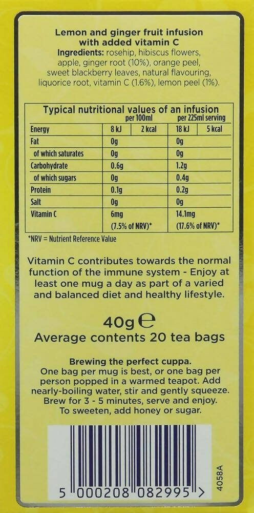 Tetley Fruit Infusions With Lemon And Ginger Tea Bags | Grocsy