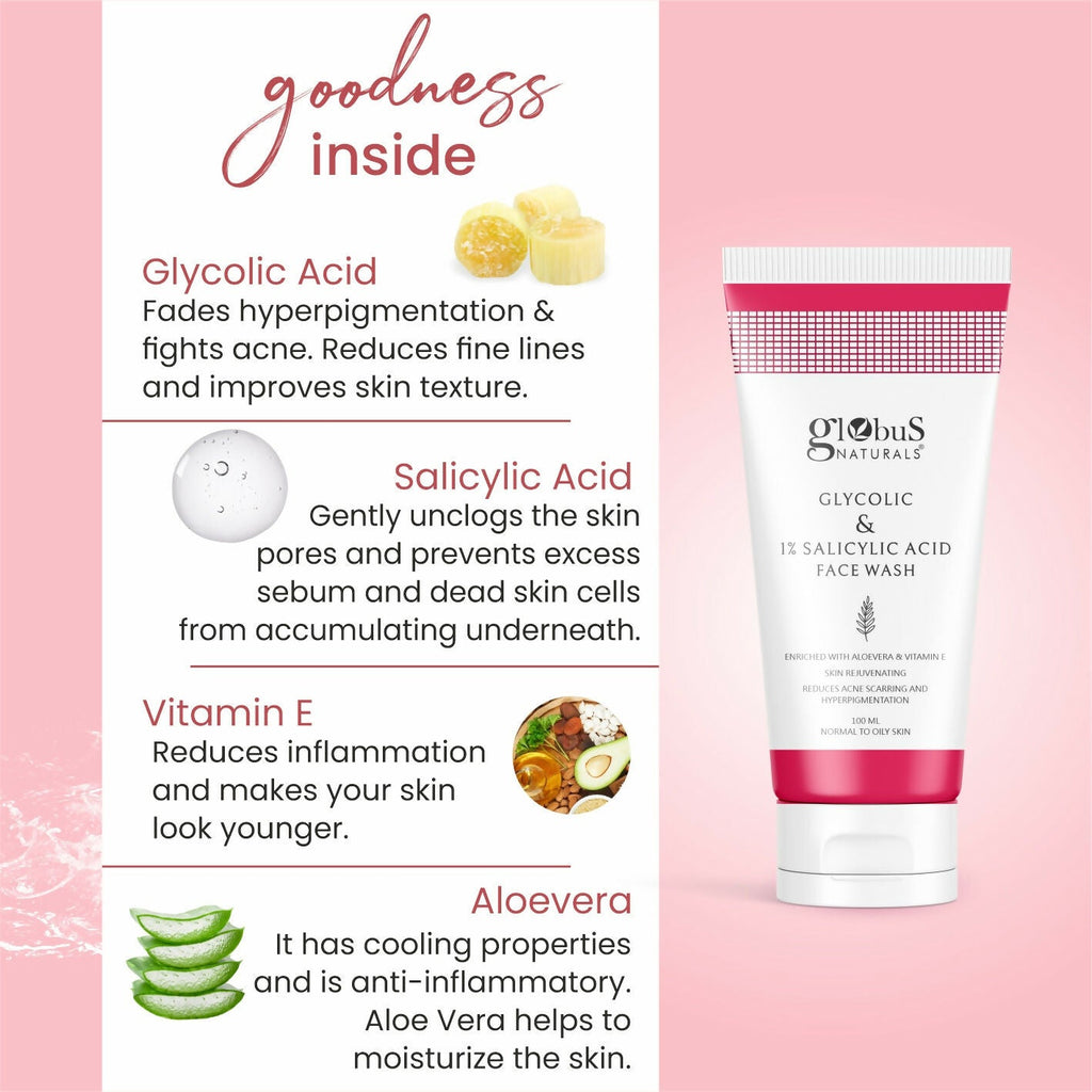 Globus Naturals Glycolic & 1% Salicylic Acid Face wash | Grocsy