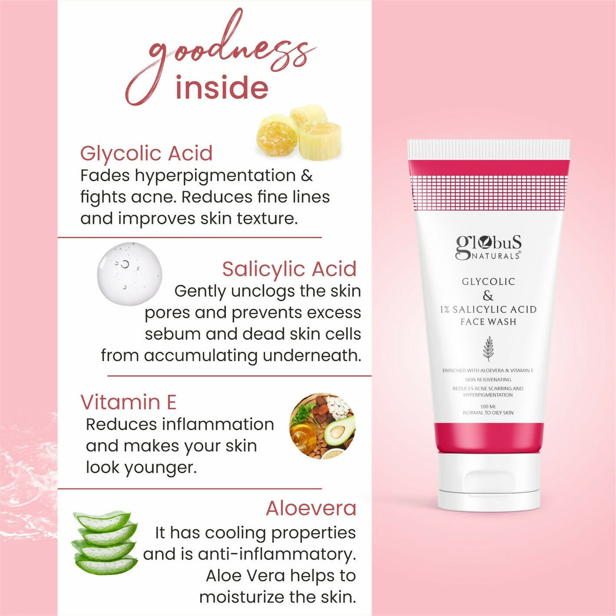 Globus Naturals Glycolic & 1% Salicylic Acid Face wash | Grocsy