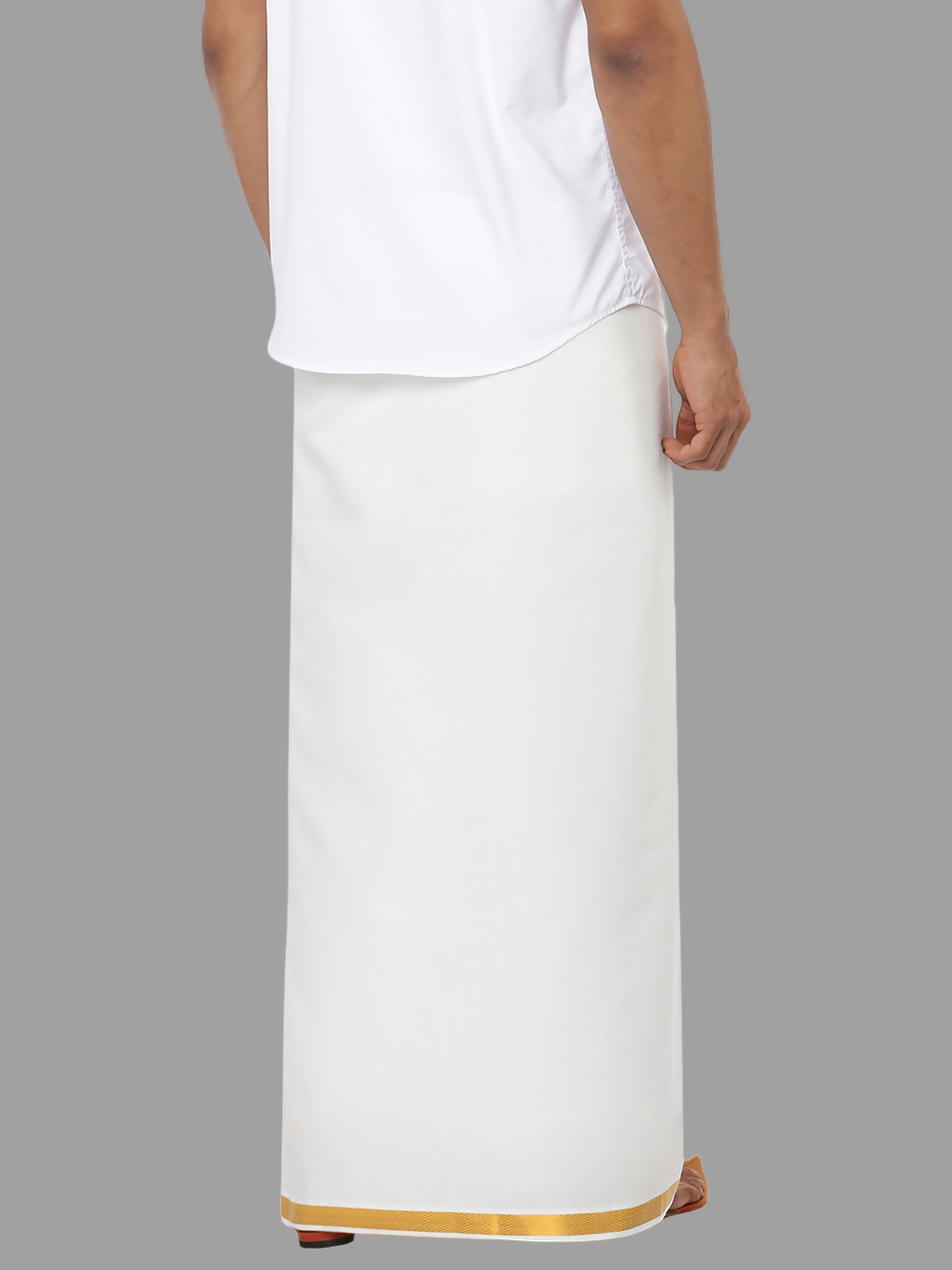 Ramraj Cotton Mens Poly Cotton 3/4 " Gold Jari Dhoti - White | Grocsy