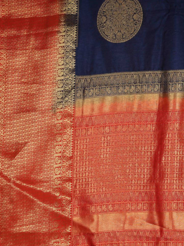 Kalamandir Woven Design Navy Blue Silk Blend Saree | Grocsy