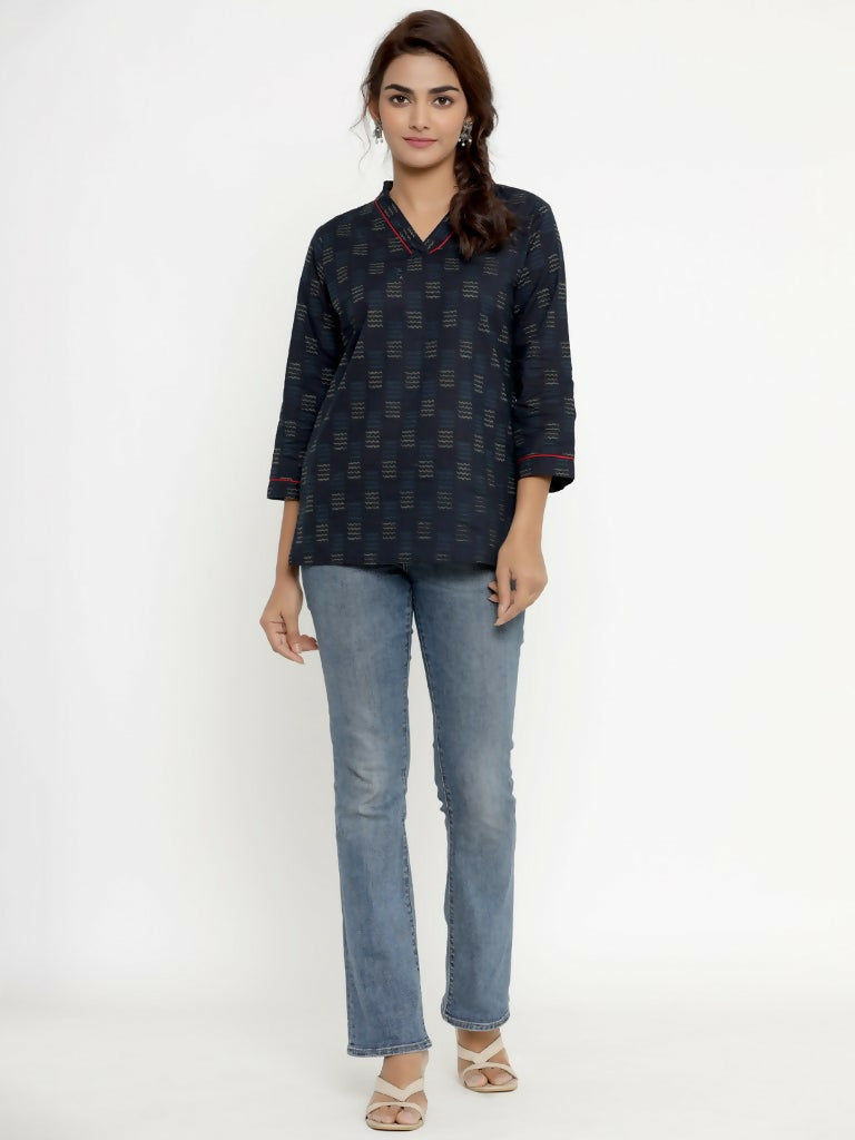 Miravan Women's Blue Printed Indigo Kurti | Grocsy