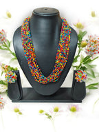 Inhanns Vibrant Handmade 20 Layers Beaded Necklace With Matching Earrings - Multi Colour | Grocsy