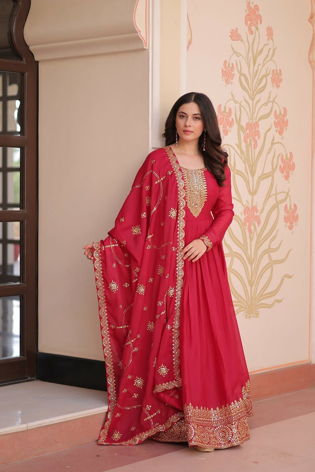 Joban Fashion Pink Georgette Sequence Embroidery Work Kurta Set | Grocsy