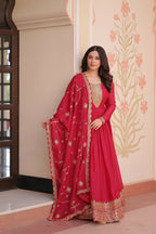 Joban Fashion Pink Georgette Sequence Embroidery Work Kurta Set | Grocsy