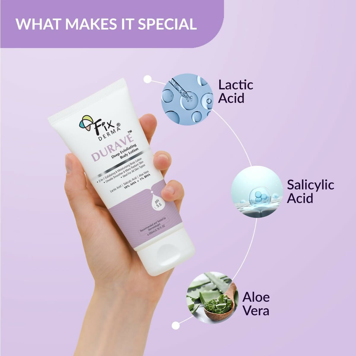 Fixderma Durave 10% AHA + 1% BHA Deep Exfoliating Body Lotion with Lactic & 1% Salicylic Acid | Grocsy