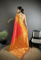 Joban Fashion Pastel Orange Geometric Pattern Soft Silk Patola Saree | Grocsy