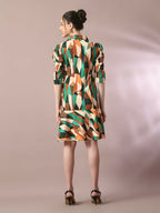 Myshka Women's Multi Printed Shirt Collar Fit and Flare Party Dress | Grocsy