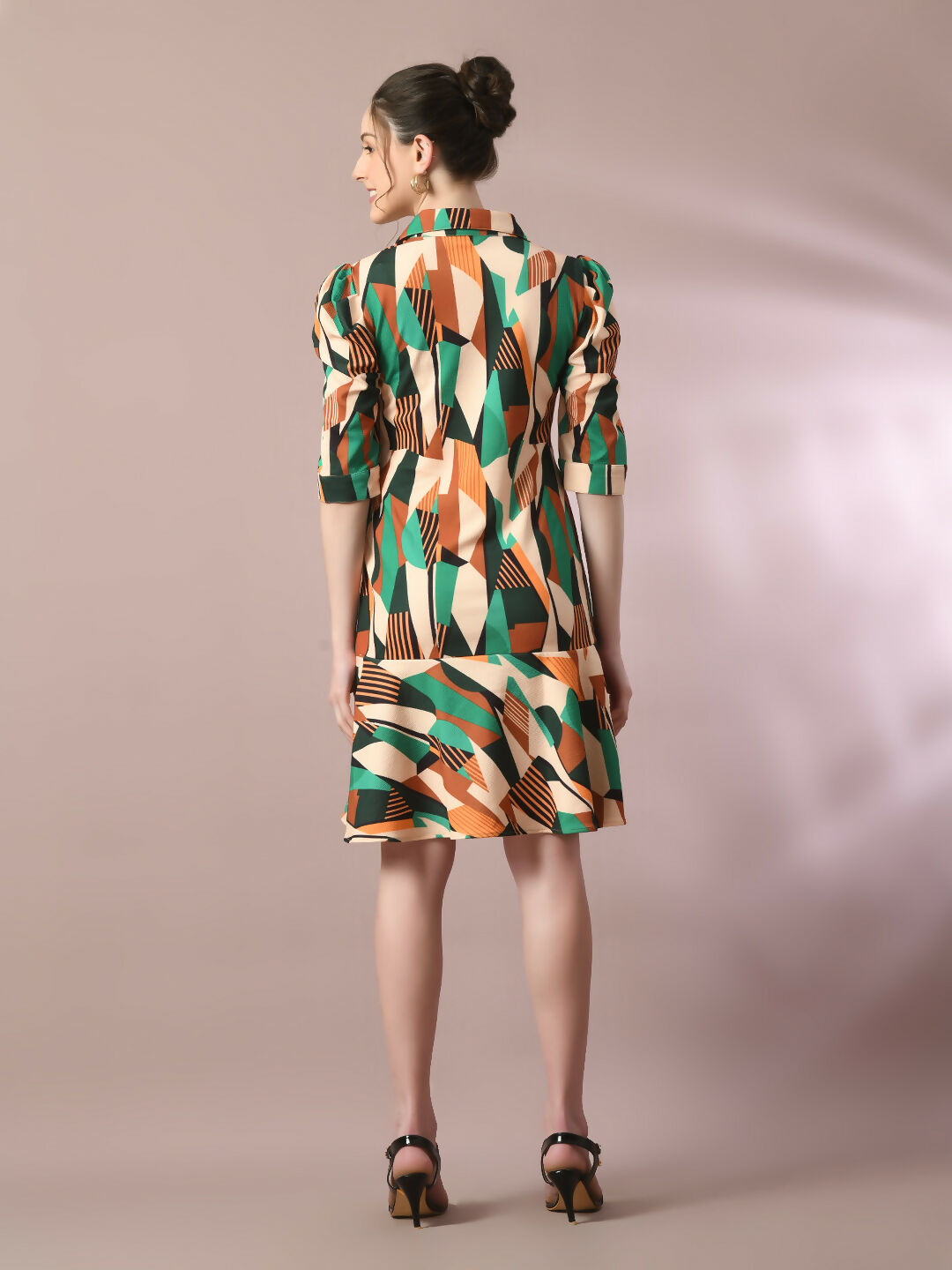 Myshka Women's Multi Printed Shirt Collar Fit and Flare Party Dress | Grocsy
