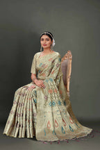 Grey Soft Organza Woven Design Saree With Unstitched Blouse Piece - Zaara | Grocsy