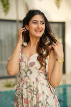 Aayaa Designer Cambric Cotton Printed Full Flaired Gown - Multi Color | Grocsy