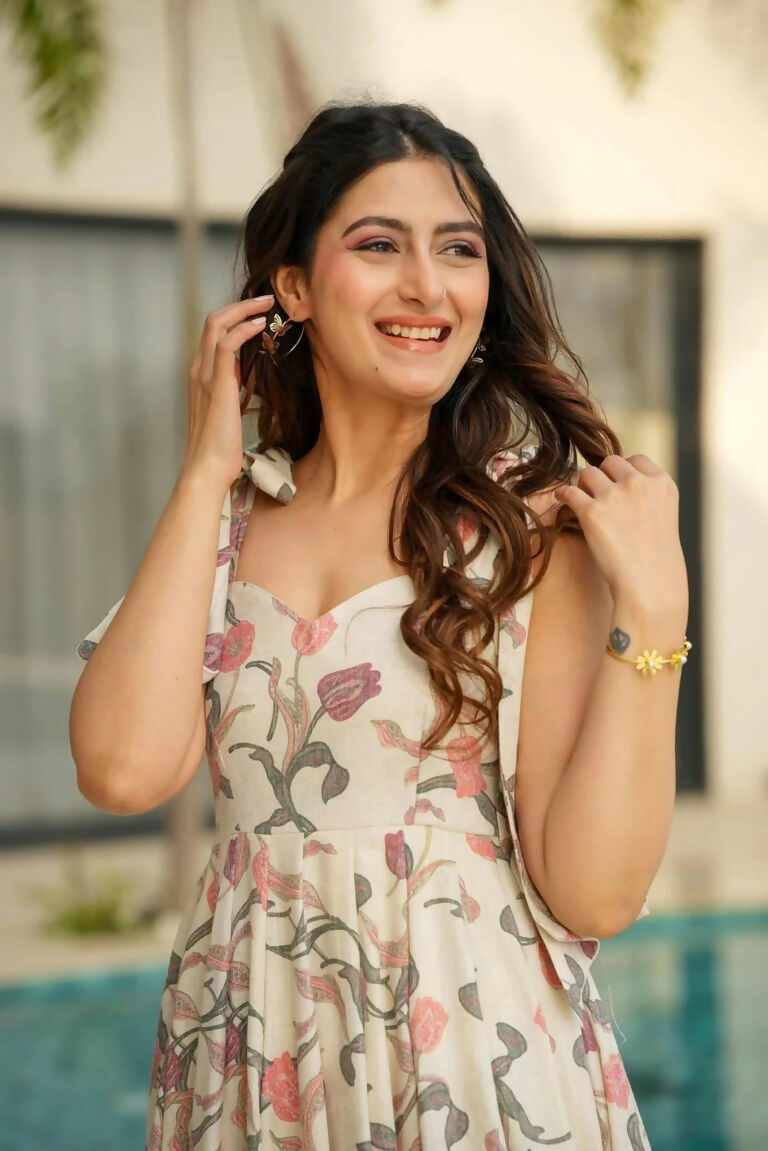 Aayaa Designer Cambric Cotton Printed Full Flaired Gown - Multi Color | Grocsy
