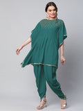 Ahalyaa Women Dark Green Crepe Glitter Printed Kurta with Dhoti Pants | Grocsy