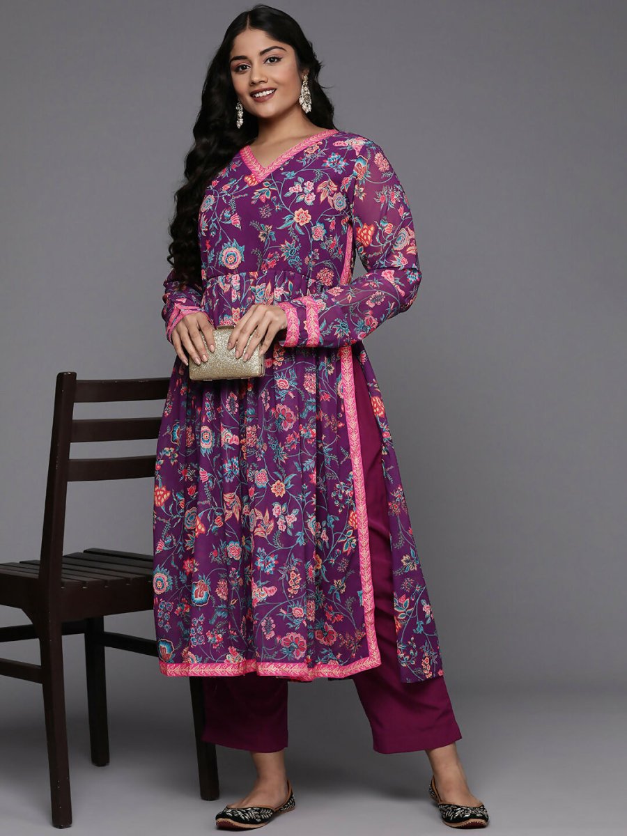 Ahalyaa Women's Traditional wear Kurta Set - Purple | Grocsy