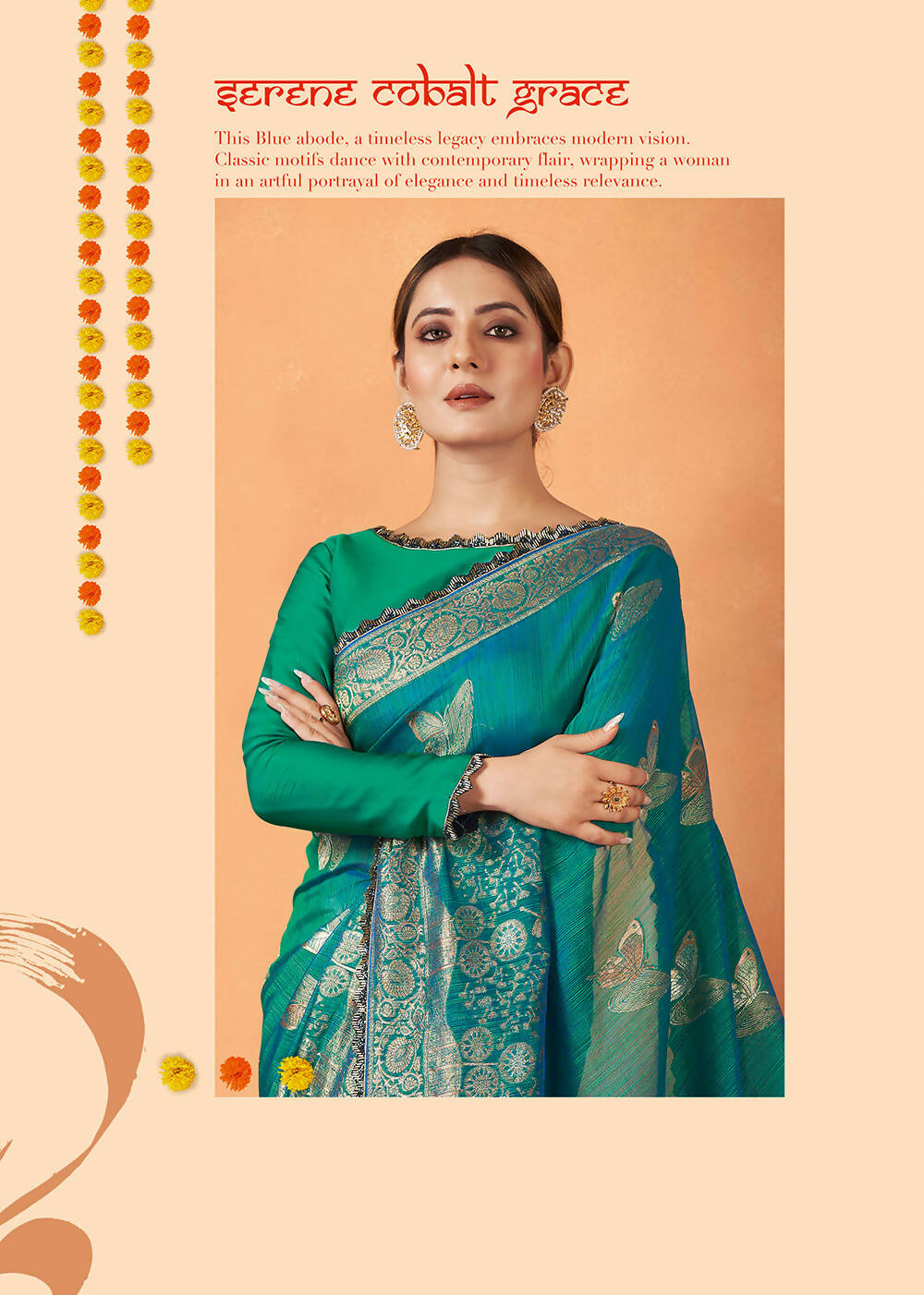 Blue Kanjivaram two tone Silk Woven Design Saree With Unstitched Blouse Piece - Norita Royal Pradha | Grocsy