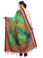 Vamika Red and Peacock Green Printed Khadi Bhagalpuri Dupatta | Grocsy