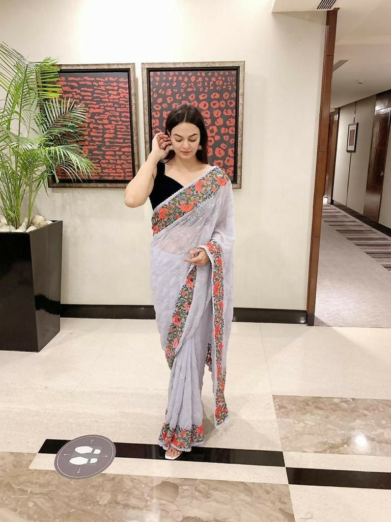 Vamsee Sandhya Grey Georgette Saree | Grocsy