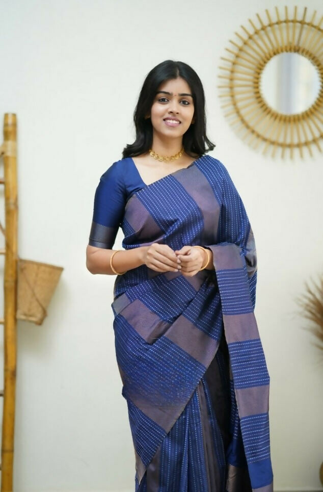 Partywear Designer Blue Banarasi Silk Fancy Saree - Starwalk | Grocsy
