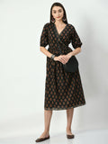 Myshka Women's Black Empire Printed Dress | Grocsy