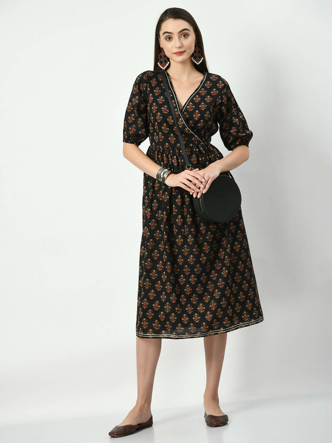Myshka Women's Black Empire Printed Dress | Grocsy