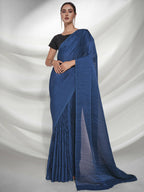 Teal Georgette Solid Texture Saree With Unstitched Blouse Piece - Rajal | Grocsy