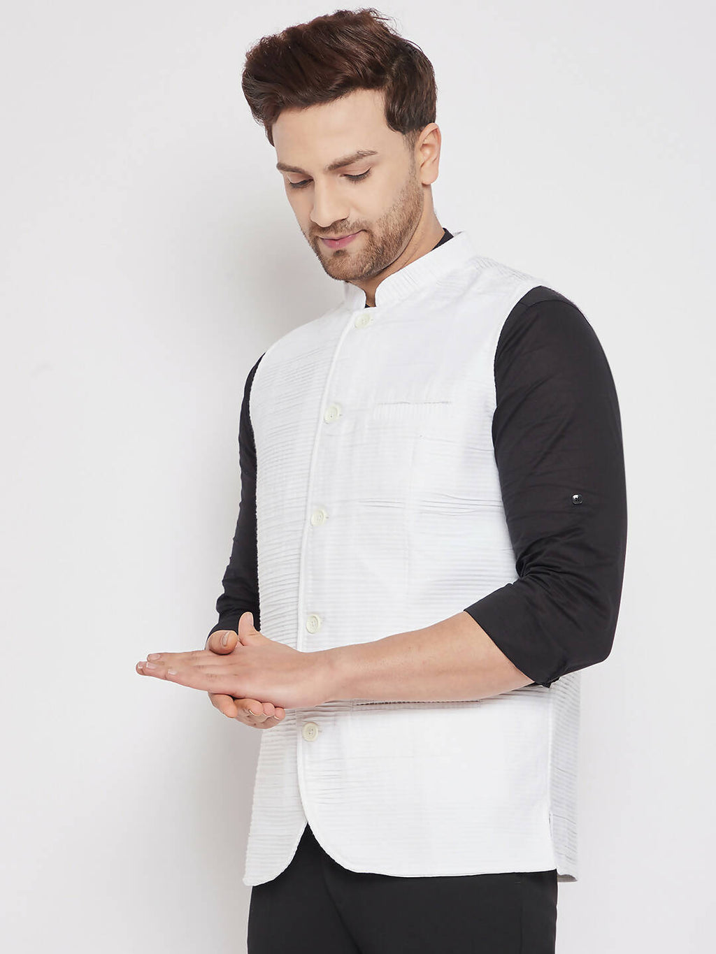 Even Apparels White Cotton Men Woven Nehru Jacket | Grocsy