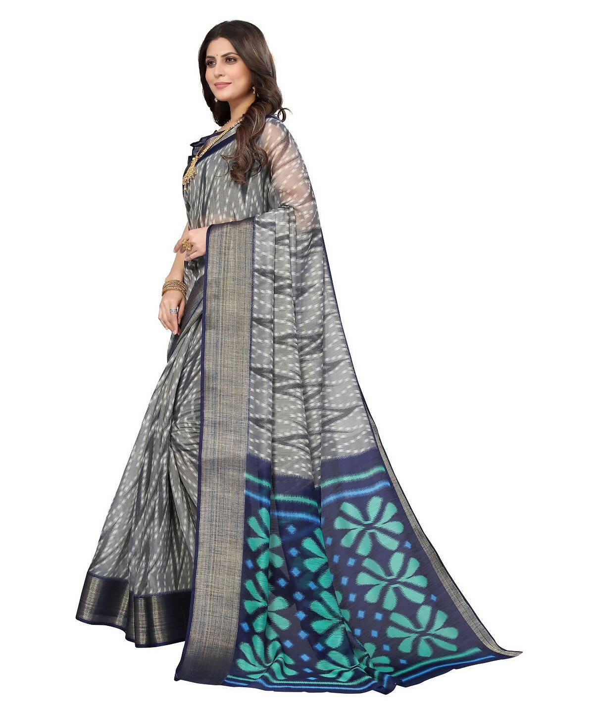 Vamika Cotton Grey Jari Border Bollywood Style Saree (DINO GREY) | Grocsy