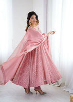 Teeya Creation Baby Pink Color Heavy Crunchy Silk Embroidery Work Gown | Grocsy