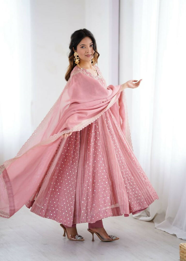 Teeya Creation Baby Pink Color Heavy Crunchy Silk Embroidery Work Gown | Grocsy