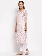 Myshka Women's Multi Georgette Printed 3/4 Sleeve Round Neck Casual Kurta | Grocsy