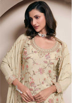 Anaita Off White Heavy Chinon With Embroidery Sharara Suit (bottom Stitched) | Grocsy