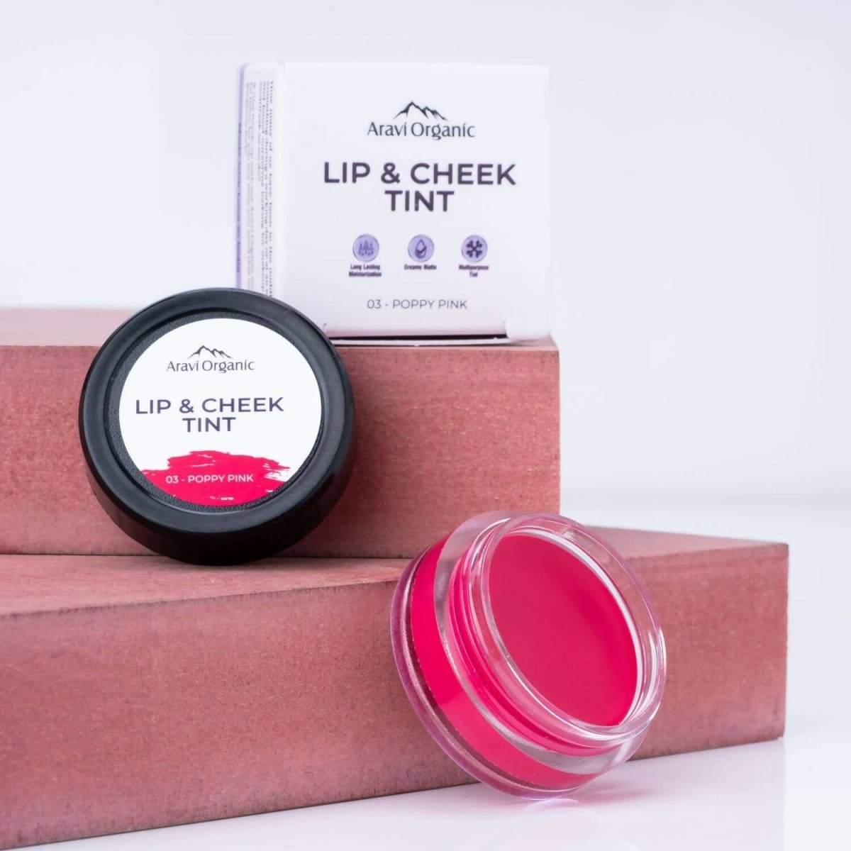 Aravi Organic Everyday Vegan Lip and Cheek Tint Balm Lip Tint - Poppy Pink | Grocsy